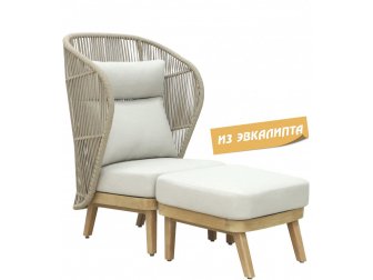 Лаунж-кресло плетеное с высокой спинкой и пуфом-thumbs-Фото1