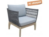 Кресло деревянное с подушками Tagliamento River акация, роуп, олефин дымчатый белый, серый Фото 2