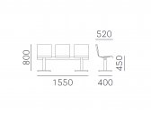 Система сидений на 3 места PEDRALI Kuadra XL сталь, фанера, шпон Фото 2