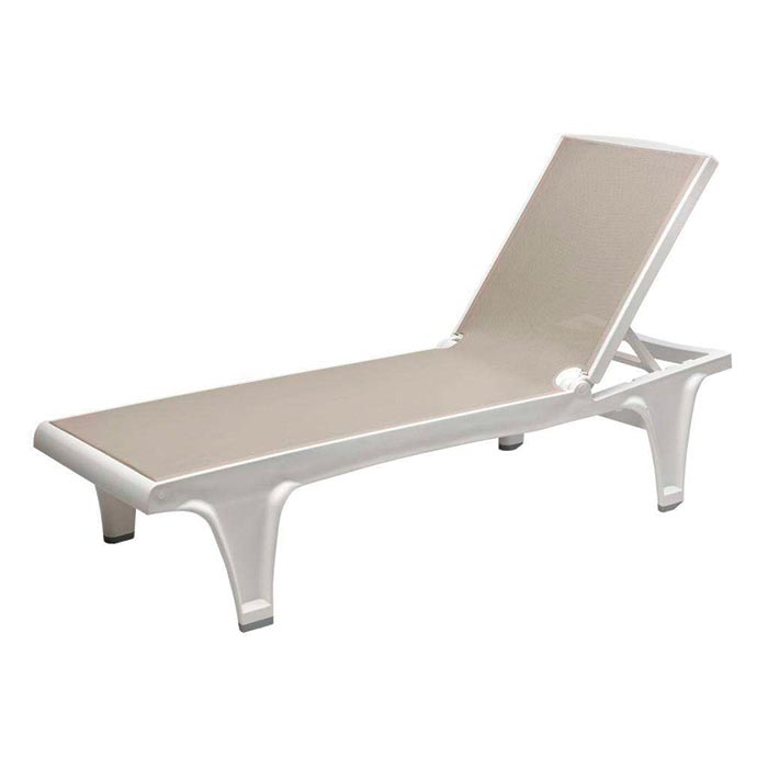 Пластиковый шезлонг, Tahiti Sun-bed Scab Design Италия каркас белый, текстилен - тортора (2)