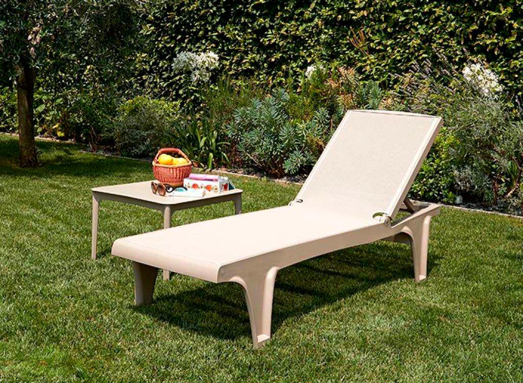 Пластиковый шезлонг, Tahiti Sun-bed Scab Design Италия каркас тортора, текстилен - белый (5)