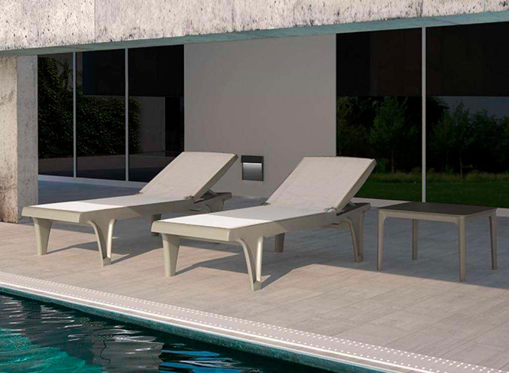 Пластиковый шезлонг, Tahiti Sun-bed Scab Design Италия каркас тортора, текстилен - белый (6)