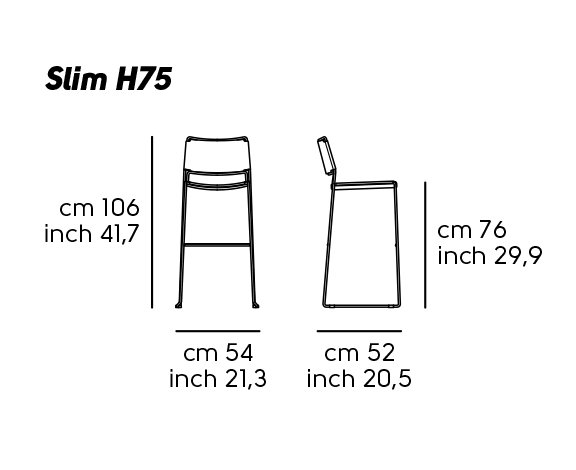 Стул с обивкой барный MIDJ Slim H75 M TS