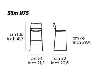 Стул с обивкой барный MIDJ Slim H75 M TS