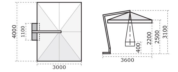 Зонт профессиональный 3х4 м Palladio Braccio