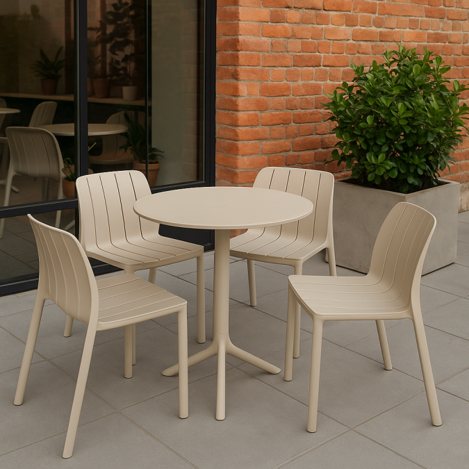 Стол пластиковый обеденный Spritz + Spritz Mini, бежевый, Ø605х400-765 мм