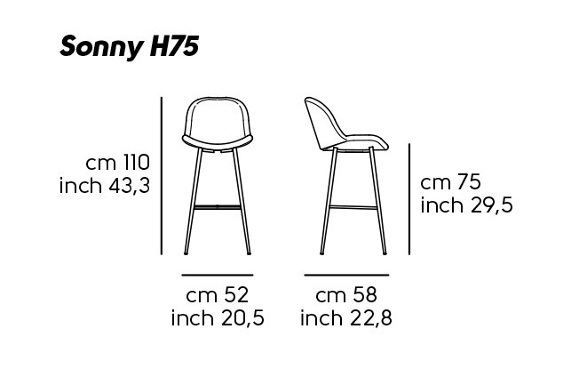 Стул с обивкой барный MIDJ Sonny H75 M TS