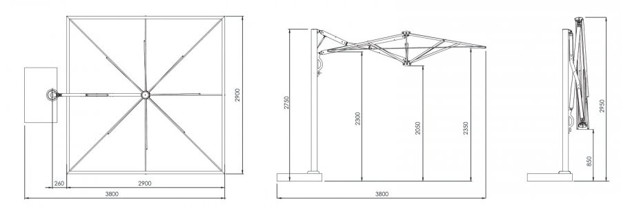 Зонт профессиональный 2.9х2.9 м с подсветкой Astro Timber Light