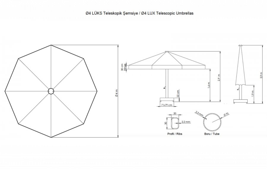 Зонт профессиональный Ø4 м Lux Telescopic