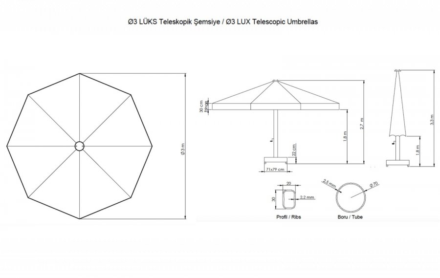 Зонт профессиональный Ø3 м Lux Telescopic