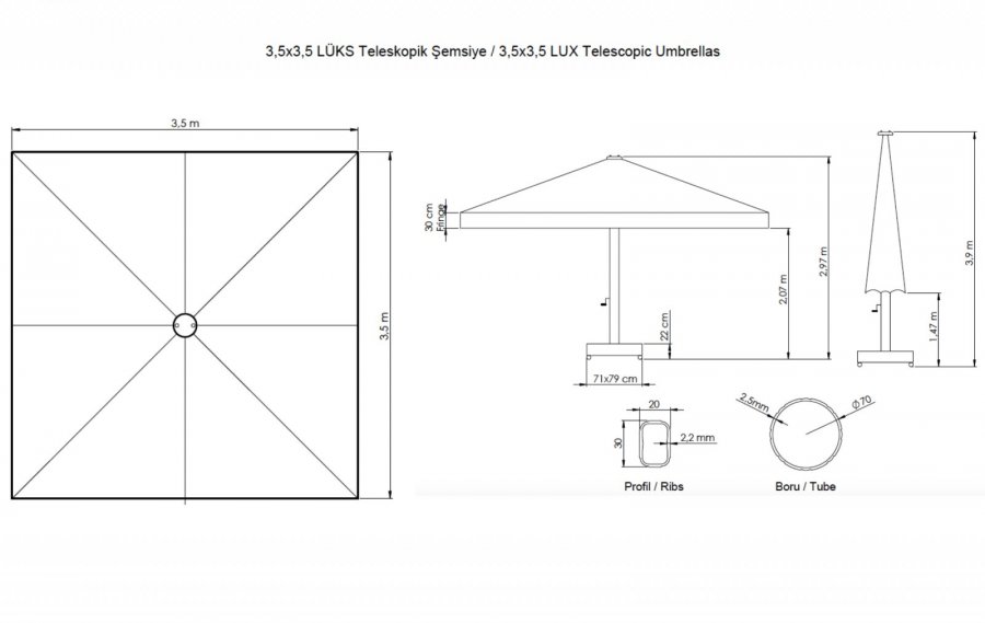 Зонт профессиональный 3.5х3.5 м Lux Telescopic