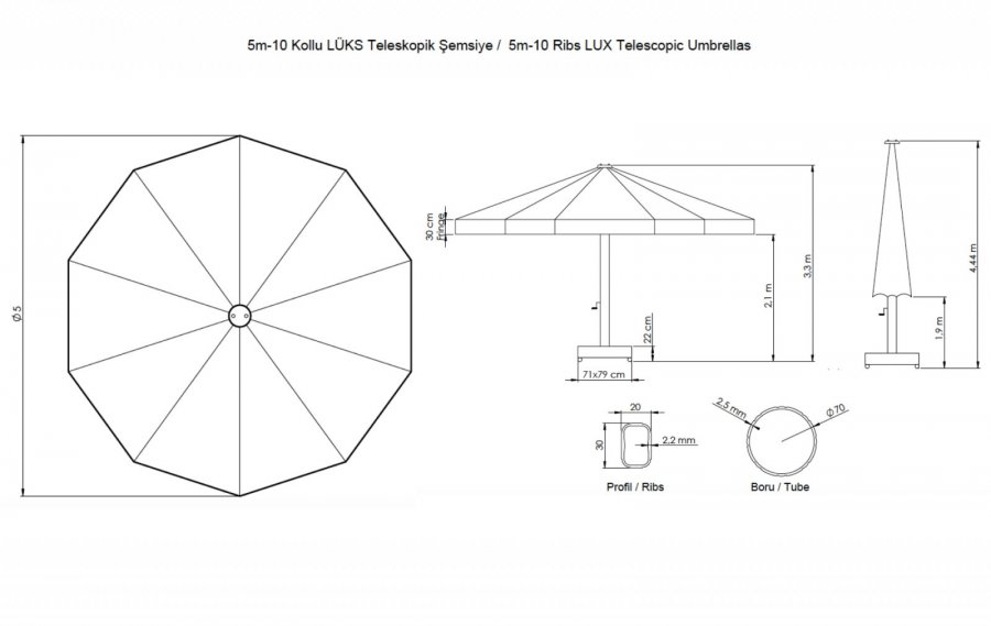 Зонт профессиональный Ø5 м Lux Telescopic