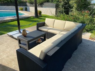 Диван пластиковый плетеный угловой с подушками Monaco Lounge Corner