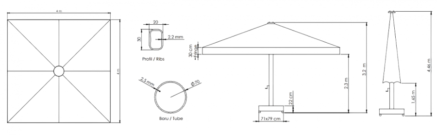 Зонт профессиональный 4х4 м Lux Telescopic