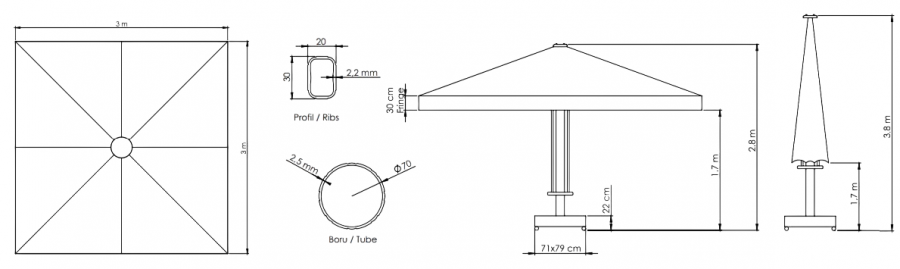 Зонт профессиональный 3х3 м Lux Telescopic Manuel