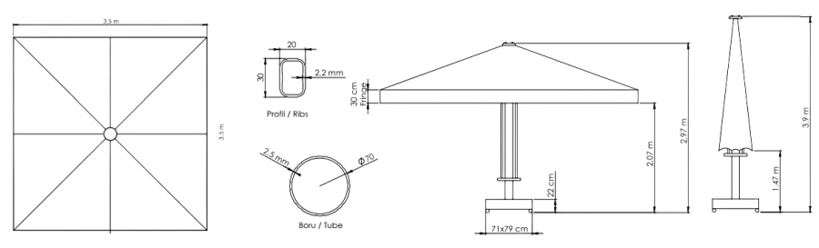 Зонт профессиональный 3.5х3.5 м Lux Telescopic Manuel