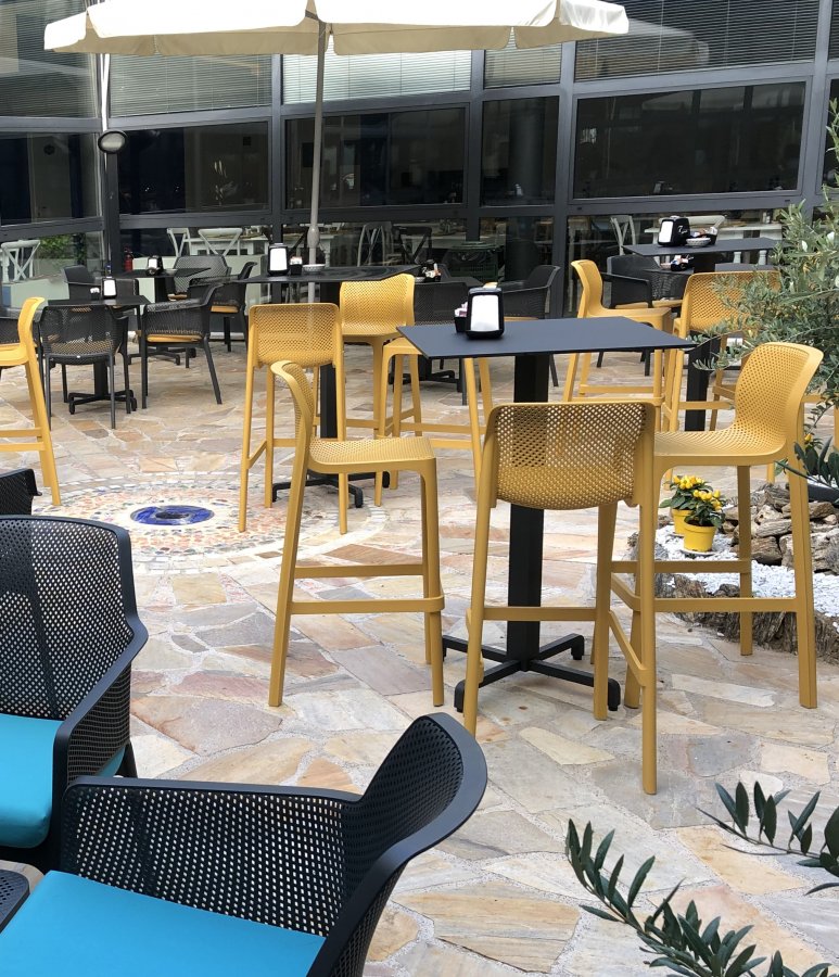 Стул пластиковый барный Nardi Net Stool горчичный