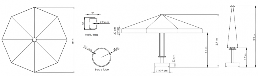 Зонт профессиональный Ø4 м Lux Telescopic Manuel