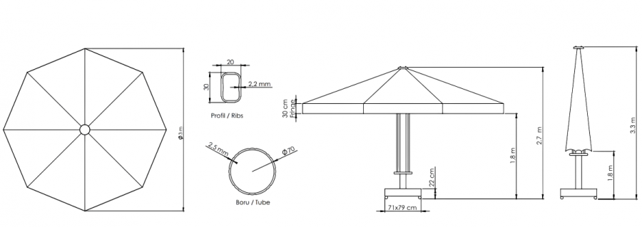 Зонт профессиональный Ø3 м Lux Telescopic Manuel