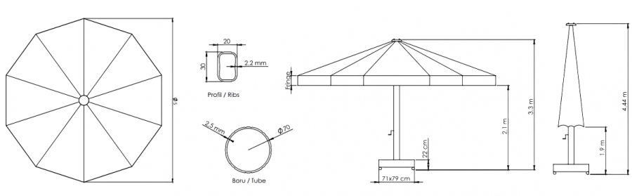 Зонт профессиональный Ø5 м Lux Telescopic Manuel
