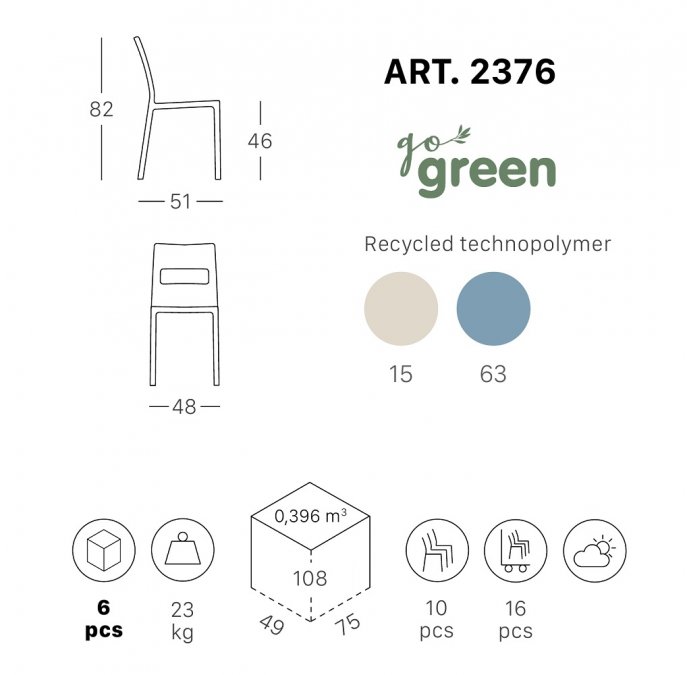 Стул пластиковый Scab Design Sai Go Green тортора