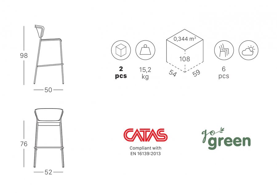 Стул пластиковый барный Scab Design Lisa Technopolymer Go Green антрацит