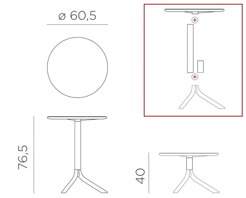 Стол пластиковый обеденный Spritz + Spritz Mini, красный, Ø605х400-765 мм
