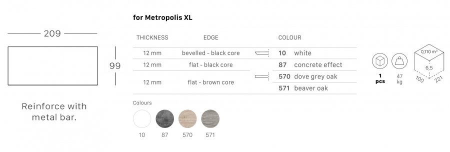 Столешница прямоугольная для подстолья Metropolis XL