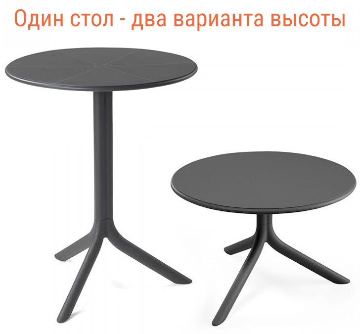 Стол пластиковый обеденный Spritz + Spritz Mini, антрацит, Ø605х400-765 мм