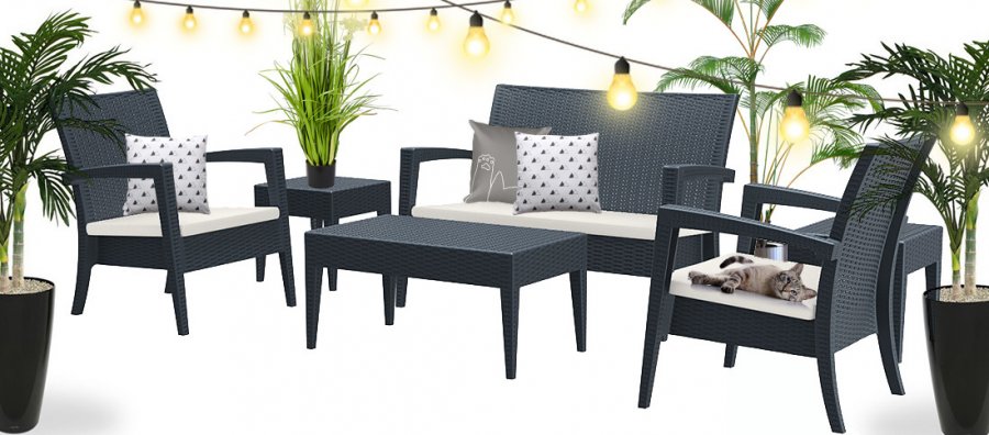 Кресло пластиковое плетеное с подушкой Miami Lounge Armchair