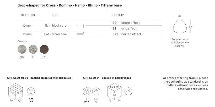 Столешница каплевидная Compact Laminate для подстолья Nemo, Domino, Tiffany, Cross, Rhino
