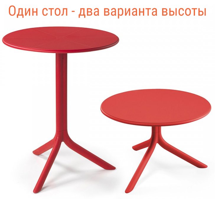Стол пластиковый обеденный Spritz + Spritz Mini, красный, Ø605х400-765 мм