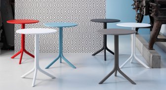 Стол пластиковый обеденный Spritz + Spritz Mini, голубой, Ø605х400-765 мм