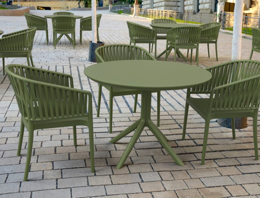 Стол пластиковый Sky Table Ø105, оливковый, 1050х740 мм