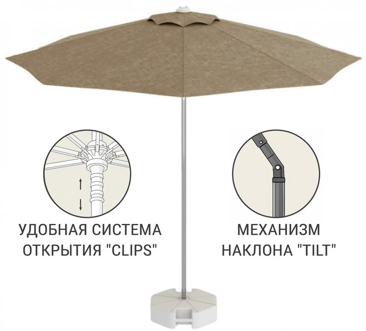 Зонт пляжный профессиональный Ø2.5 м Kiwi Clips