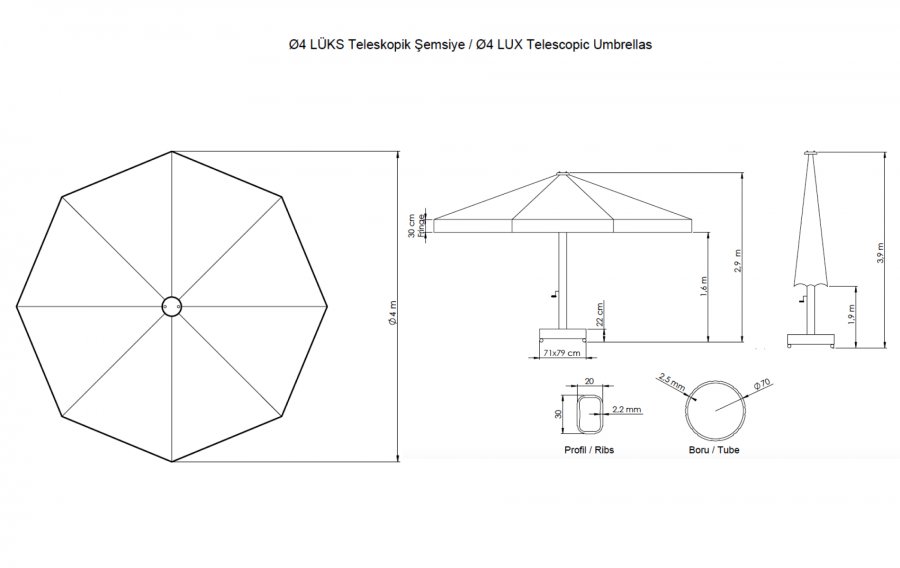 Зонт профессиональный Ø4 м Lux Telescopic
