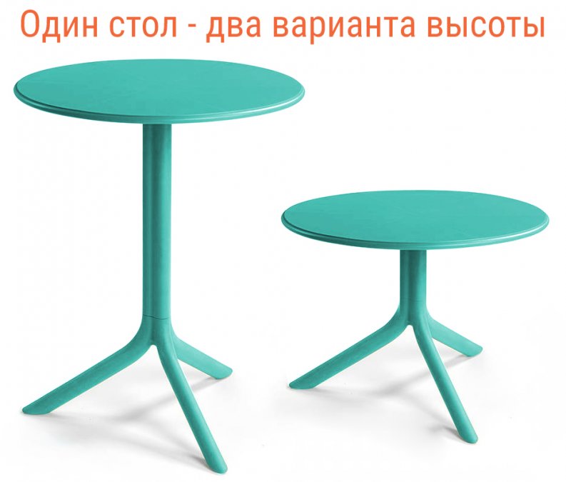 Стол пластиковый обеденный Spritz + Spritz Mini, ментоловый, Ø605х400-765 мм