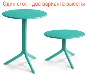 Стол пластиковый обеденный Spritz + Spritz Mini, ментоловый, Ø605х400-765 мм