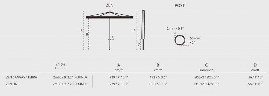 Зонт профессиональный Ø2.8 м Nata UX Zen Canvas