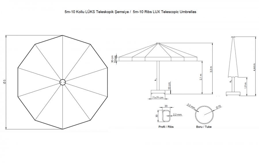 Зонт профессиональный Ø5 м Lux Telescopic