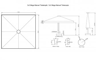 Зонт профессиональный 3х3 м Mega Telescopic Manual
