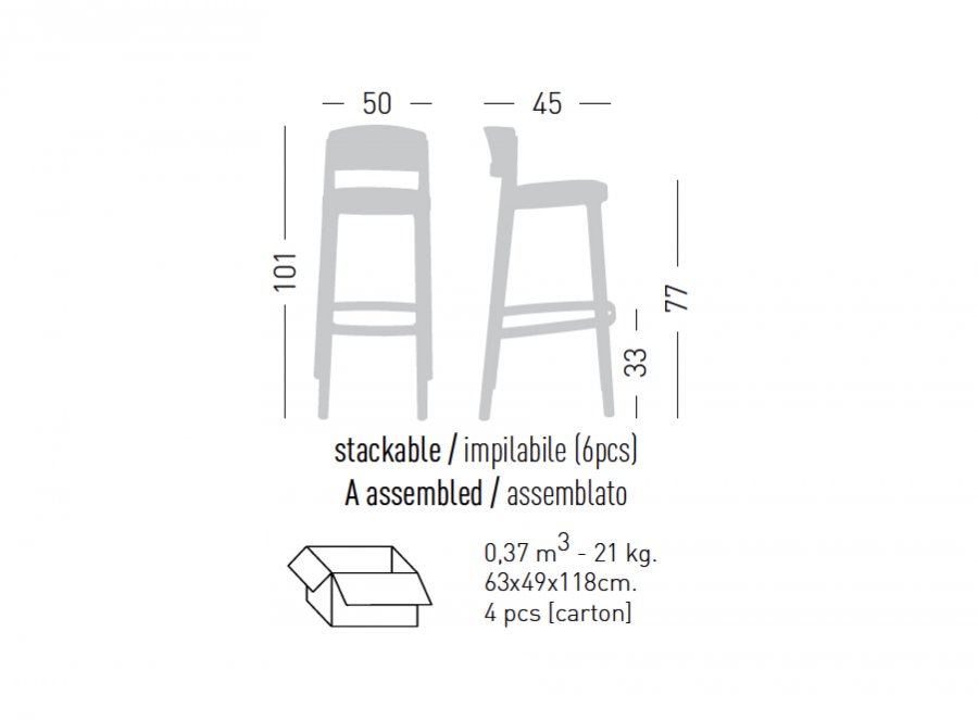 Стул пластиковый барный Gaber Abuela Stool 77 черный