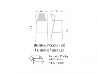 Стул пластиковый полубарный Gaber Kasia Stool 66