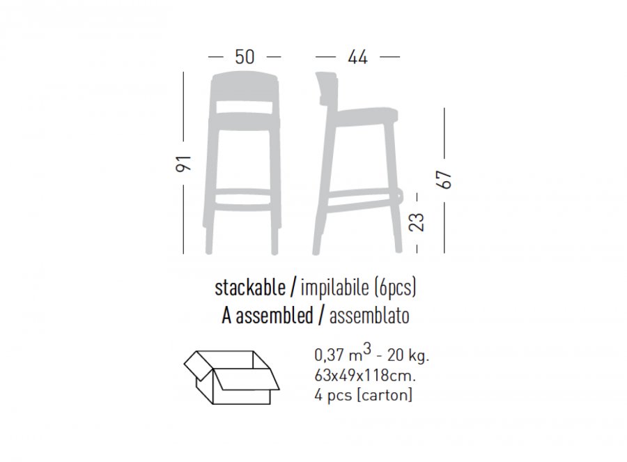 Стул пластиковый полубарный Gaber Abuela Stool 67 черный