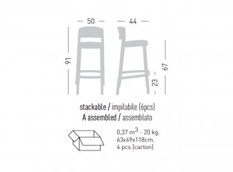 Стул пластиковый полубарный Gaber Abuela Stool 67 черный