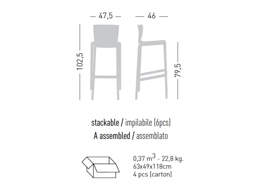 Стул пластиковый барный Gaber Spyker Stool белый