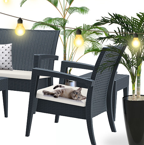 Кресло пластиковое плетеное с подушкой Miami Lounge Armchair
