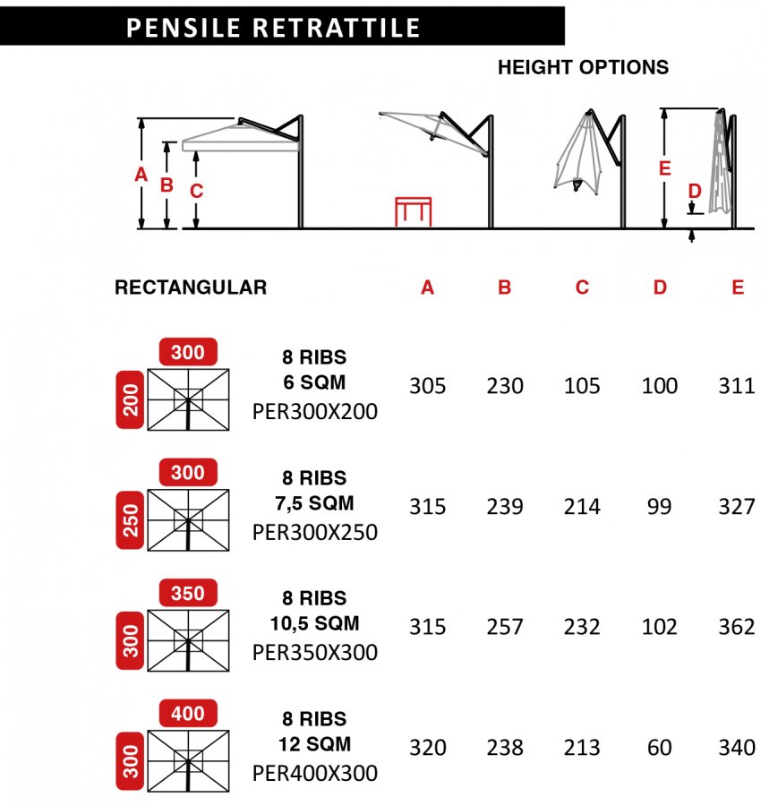 Зонт профессиональный 4х3 м Pensile Retrattile
