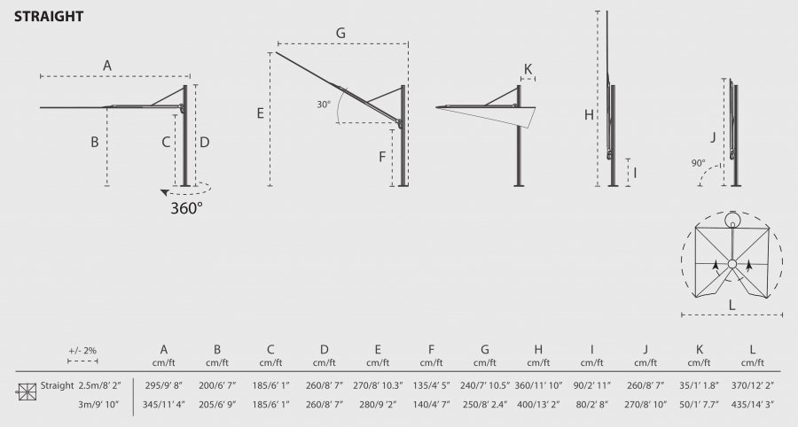 Зонт профессиональный 2.5х2.5 м Spectra Straight