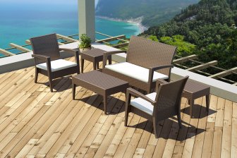 Диван пластиковый плетеный двухместный с подушкой Miami Lounge Sofa